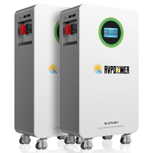 48V 314Ah LiFePO4 Battery 2 Pack, 16.07kWh High Capacity Energy Storage with Breakers, Built-in 200A BMS, Touchscreen LCD, RS485/CAN/RS232 for Home Backup Power, Solar Systems, RV & Off-Grid Systems