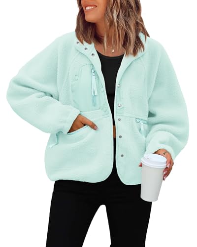 ReachMe Womens Fleece Jacket Cropped Sherpa Jackets Button Down Fuzzy