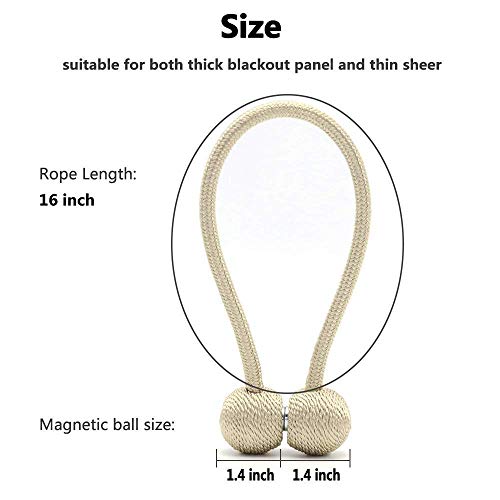 Image of HomeCloud Magnetic Curtain Tiebacks Curtain Drape Holdbacks Clips Rope Holder Buckles for Home Bedroom Office (1 Pair 2pcs) (Beige N)
