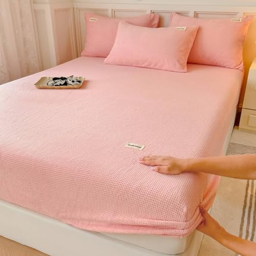 Beydodo Bajeras 180 x 200 CM,Terciopelo de Leche Funda Protección Colchón Color Sólido Rosa