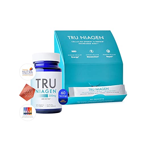 NAD Supplement More Efficient Than NMN - Nicotinamide Riboside for Healthy Aging | Cellular Energy Metabolism, Repair - 1x 30 Count, 300mg Capsules + 1x 300mg 30 Day Supply Stick Powder Packs