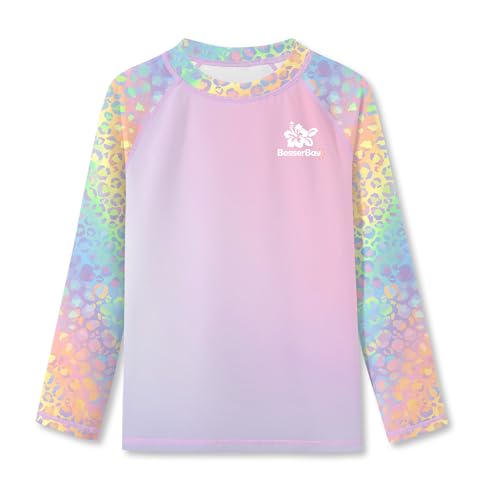 Image of BesserBay Girls Rash Guard UPF 50+ Raglan Sleeve Quick Dry Swim Shirt 4-12 Years