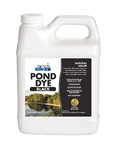 Pond Worx Black Lake and Pond Dye - 4X Concentrated Liquid Pond Colorant Shades and Protects Your Pond Treats up to 1 Acre 1 Quart