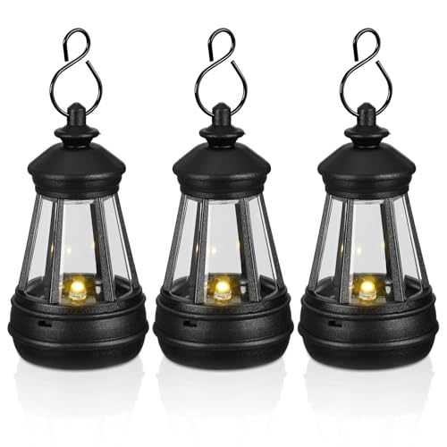 DRESSOOS Faroles Solares Colgantes para Patio 3 Piezas, Linternas Pequeñas de Plástico Resistente 4.8x8.5 Cm, Lámparas LED Sensor Automático para Decoración y Luz Ambiental Exterior