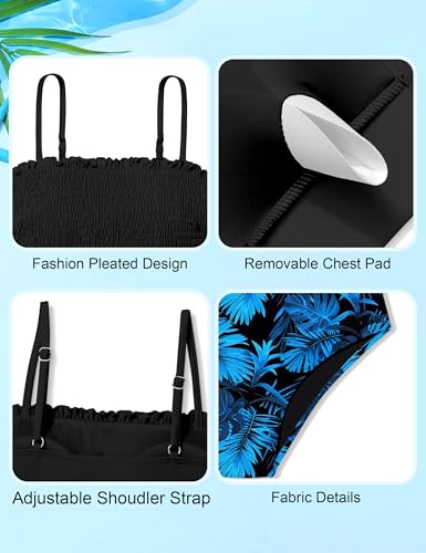Image of NECIOUS Girls Swimsuit, 3 Piece Bikini Bathing Suit Tropical Floral Swimwear with Cover Up Pants 7-16Y