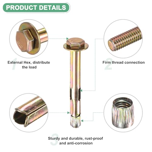 Image of M METERXITY 5-Pack Hex Expansion Bolt, M8x80mm Colored Galvanized Iron-Carbon Steel External Hex Expansion Bolts, Anti-Corrosion Metal Bolt for Concrete /Dry Brick /Block Walls