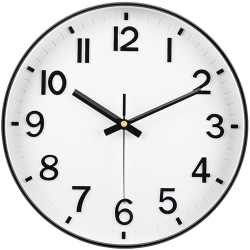Image of Black Wall Clock, 8 Inch Wall Clocks Battery Operated, Round Modern Non Ticking Silent Digital Analog Small Wall Clock for Bedroom Living Room Kitchen Office Gym Classroom Outdoor Clocks