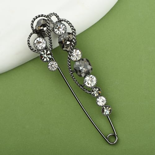 Image of 4.1 inch Vintage Rhinestone Crystal Flower Large Safety Pins Brooch Cardigan Scarf Sweater