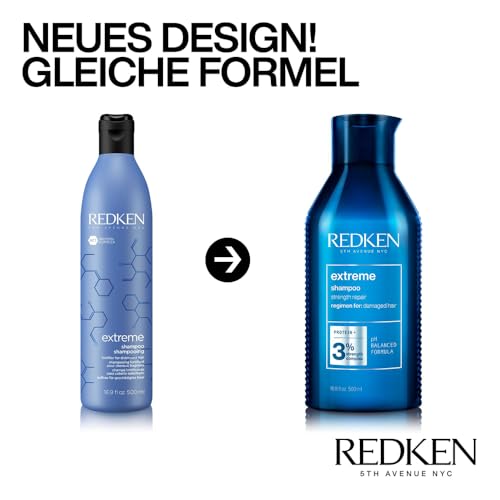 Foto von Redken Haarshampoo für sprödes und geschädigtes Haar, Anti Haarbruch, Mit Sojaproteinen, Ceramiden, Sepicap und Arginin, Extreme Shampoo, 1 x 500 ml