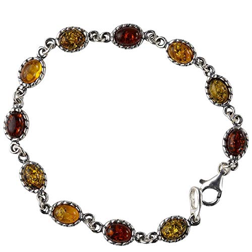 HolidayGiftShops Sterling Silver Multicolored Baltic Amber Bracelet Daisy, Genuine Baltic Amber Bracelet for Women, Amber Jewelry for Women, Sterling Silver Collection