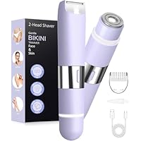 Bikini Trimmer Women 2-in-1 Facial Hair Remover for Women,USB-C Razors Woman,Dual Head Shaver Woman with Light for Intimate,Lady Shavers for Woman Pubic Hair for Lip Underarm Body,Travel Lock, Purple