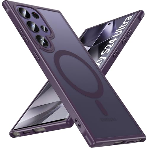 Image of OWKEY for Samsung Galaxy S24 Ultra Case 6.8'', Magnetic S24 Ultra Case Compatible with Magsafe, [Shockproof Military] Translucent Back Slim Bumper Cover Phone Case Samsung S24 Ultra, Purple