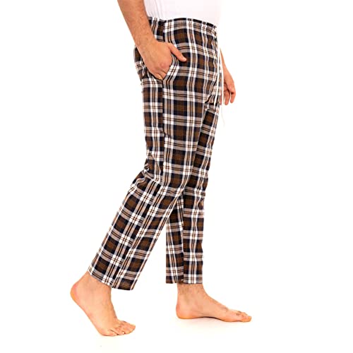 Image of Style It Up Mens Lounge Pants Checked Woven Pyjamas Casual Cotton Elasticated Bottoms Pjs (Brown, X-Large)