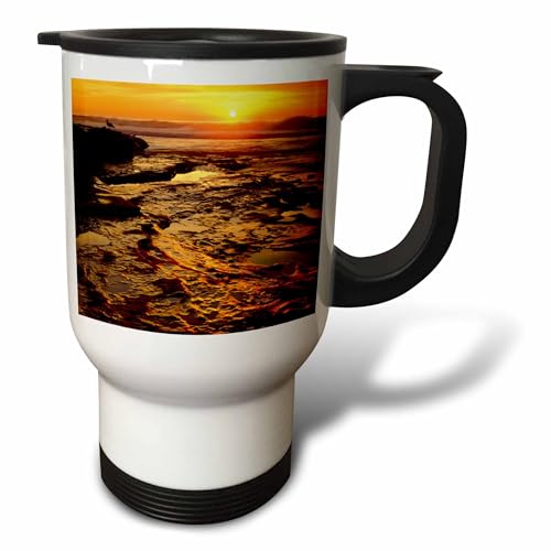 3dRose USA La Jolla Tide Pools Sunset 14oz Travel Mug