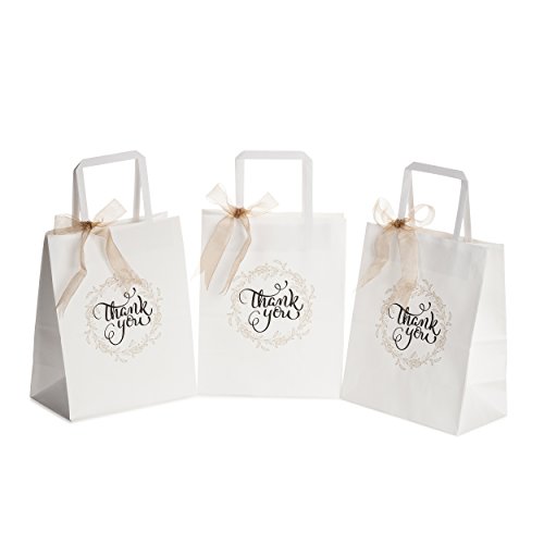 Ospecks 50 Pcs Count Wedding Gift Bags, Medium Size Bags 8 X 4.75 X 10 Inch Thank You Paper Bags, Premium White Kraft Paper Bags With Handle For Weddings, Receptions, Business, Parties, Craft Fairs And Events #TOP2