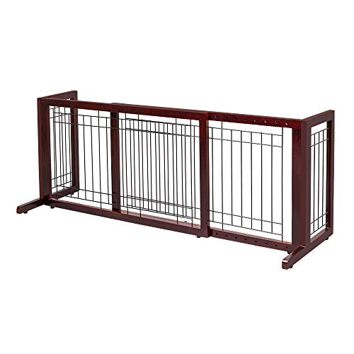 Best Cyber Deals 🔥 Bonnlo Freestanding Pet Gate Adjustable from 40"to 71" Sturdy Solid Wood Dog Gate for Indoor Stairs, Wide Openings, Doorway (Cherry)