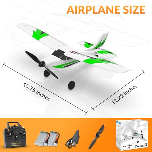 Image of volantexrc RC Plane Trainer 3CH Remote Control Airplane with Prop Saver, 6-Axis Gyro Stabilizer & 3 Modes to Fly, Hobby Radio Controlled Aircraft RTF for Beginners, Adults (400mm,Green)