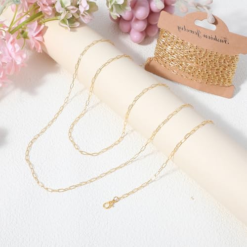 16.4 Feet/5M Paperclip Chain for Jewelry Making, 2.5mm Width Exquisite Elegant Paper Clip Necklace, Gold Jewelry Making Chains for Necklace Bracelet DIY Craft Jump Rings - Image 5
