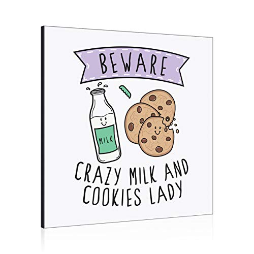 Cadre photo attention fou lait et cookies décoration murale femme