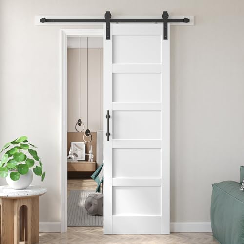 Image of Fredbeck 26x84 inch White Sliding Barn Door with Hardware,PVC,MDF,5-Panels
