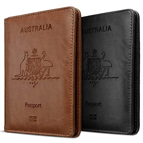 2 Pack Passport Holder Travel Cover Case,Leather RFID Blocking Passport Travelling Wallet Holder ID Credit Cards Cover Case for Boarding Passes