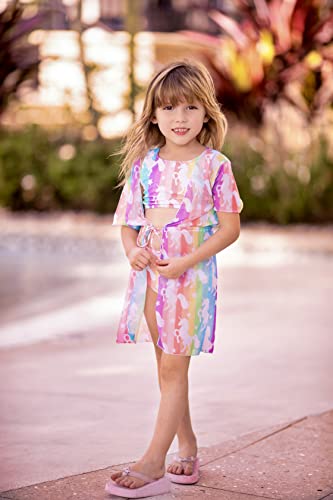 Aideaone Girls Bikini Set Unicorn Print Bathing Suit Colorful Beach Pool Swimsuit With Coverup 3 Piece Bikini Swimsuit For 7-8 Years #TOP2