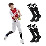 Zando Kids Soccer Socks Youth Baseball Socks Men Women Softball Sock for Girls Boys 10-12 Football Sock Team Athletic Sports Compression Knee High Cotton Stockings Black White*2 Medium