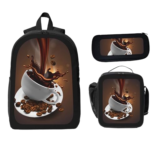 Modern Brown Coffee 3 Pcs 17 Inches Backpack Set with Insulated Lunch Bag And Pencil Pouch Large Back Pack for Men Women Lunchbox Pencil Case Waterproof Backpacks Lunch Box 3 Piece Daypacks2