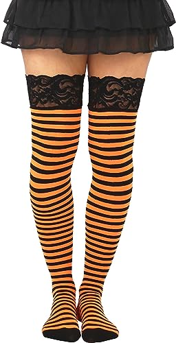 Image of ToBeInStyle Women's Opaque Hosiery Thin Striped Thigh High Long Stocking