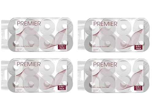 Image of Premier 3 Ply Toilet Tissue Roll (9600 Pulls) | 300 Pulls x 32 Rolls | Biodegradable, Clog Free, Flushable, Easy to Tear | Extra Absorbent Toilet Paper Roll for Home, Office, Bathroom Tissue