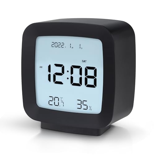 Lafocuse LCD Reloj Despertador Digital por Pilas, Despertador Portátil con Temperatura, Fecha, Alarma, Snooze, Retroiluminación, Reloj Mesita de Noche para Viaje Dormitorio, Negro