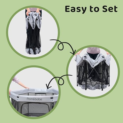 Pamo Babe Travel Playpen with Sun Protection Canopy - Play Yard for Babies and Toddlers - Baby Tent with Zipper Door - Thumbnail 7