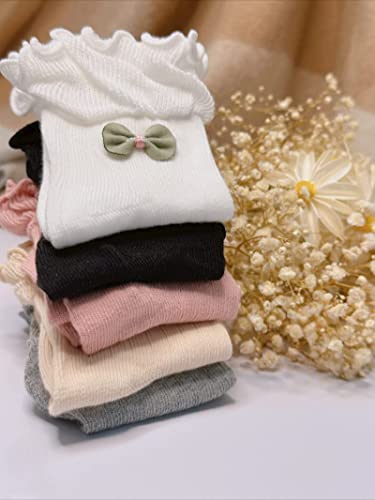 Gwenvenni Girls Ruffle Bow Socks Big Little Kids Cotton Ankle Sock3