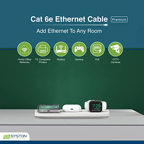Syston Cable Technology Cat6E Ethernet Internet Bulk Cable - 100 Ft，600Mhz 23Awg Solid Copper Wire Outdoor/Indoor Suit, No Ends 10 Ft To 1000 Ft Available, Heat Resistant Riser Rated - Cmr #TOP1
