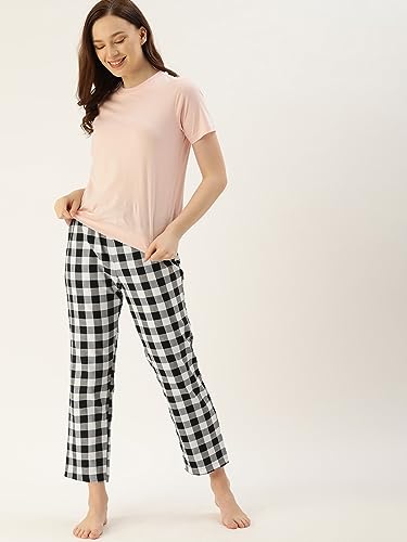 Image of KRYPTIC Women's 100% Pure Cotton Woven Pyjama | Mid Rise Relaxed Fit Full Length Nightwear Pant with Elasticated Drawstring Waistband & Side Pocket | Comfortable Lounge, Sleepwear & Casual Bottom Wear