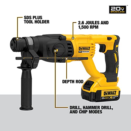 Dewalt 20V Max* Xr Rotary Hammer Drill Kit, D-Handle, 1-Inch (Dch133M2) #TOP2