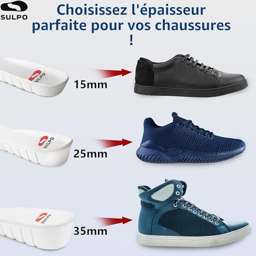 SULPO Semelles rehaussantes 1,5 cm/2,5 cm/3,5 cm Semelles de chaussures pour augmenter la taille pour hommes et femmes Semelles blanches qui augmentent la taille Semelles de chaussures rehaussantes – vue 5