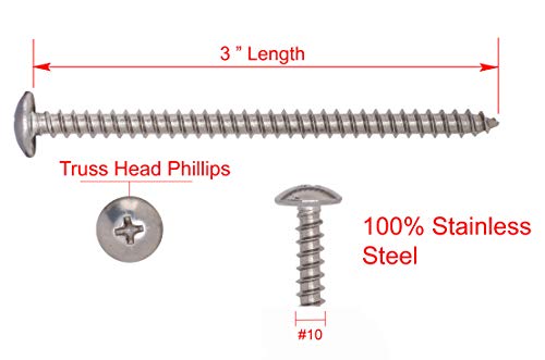 Bolt Dropper #10 X 3 inch Stainless Truss Head Phillips Wood Screw (25 Pieces), 18-8 (304) Stainless Steel Screws, ssd Screws