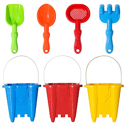 Holady 7 Pack Sand Castles Beach Buckets and Shovel Set,Sand Bucket Water Bucket for Beach Fun Great Summer Party Accessory
