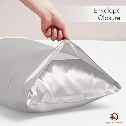 Image of 300 TC Art Silk Satin Pillow Cover Set | Durable Satin Pillow Cover with Envelope Closure | Luxury Satin Pillow Covers | Cozy Satin Pillow Covers (2, Pearl White)