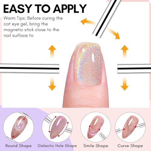 Makartt Gel Nail Polish, Universal Rainbow Cat Eye Gel Nail Polish 10Ml Holographic 9D Sparkly Hole Cat Eye Glitter Spring Gel Polish With Magnet Stick Soak Off Uv/Led Manicure Nail Art Designs thumb #4