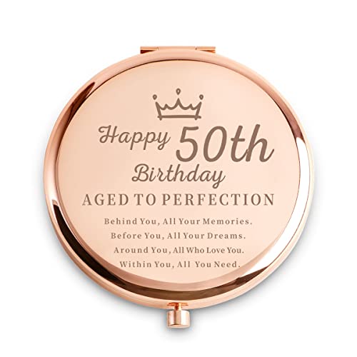 Daricano 50th Birthday Gifts for Women, Birthday Gifts for 50 Year Old, Happy Birthday Compact Mirror for Her Aunt Nana Grandma Mom Wife Sister Friends