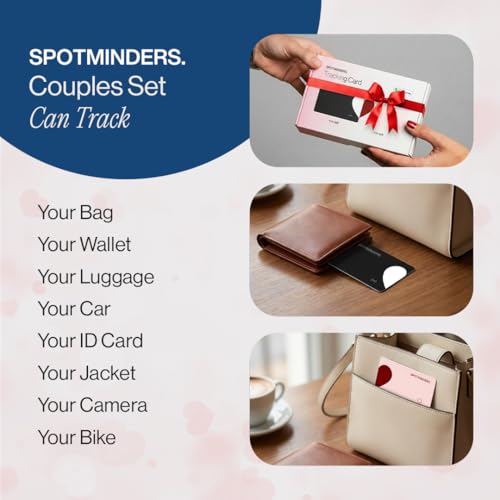 Image of SPOTMINDERS Apple MFi Certified Wallet Tracker 2-Pack Black & Pink (iOS Only) Travel Pack for Couples 0.07in Works with Apple Find My Rechargeable Tracking Card Slim Item Finder for Luggage, Passport