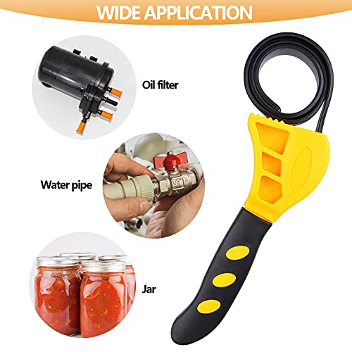 Universal Rubber Strap Wrench, Adjustable Oil Filter Wrench Multi Removal Tool with Rubber Belts for Car Repair Jar Opener Pipe Wrench Plumbing and Shower Head Used by Mechanics or Plumbers, Yellow