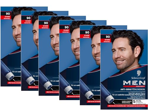 Men Perfect Anti-Grau Tönungs-Gel 90 Schwarz (6x 80 ml), Haarfarbe für Männer blendet graue Haare aus, Anti-Grau Tönung für ein natürlich aussehendes Ergebnis