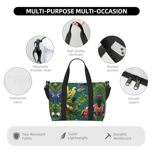 Tropical Plants And Parrots Women Travel Duffel Bag, Large Weekender Carry-On Tote, Gym Workout Bag,Mommy Hospital Bag3