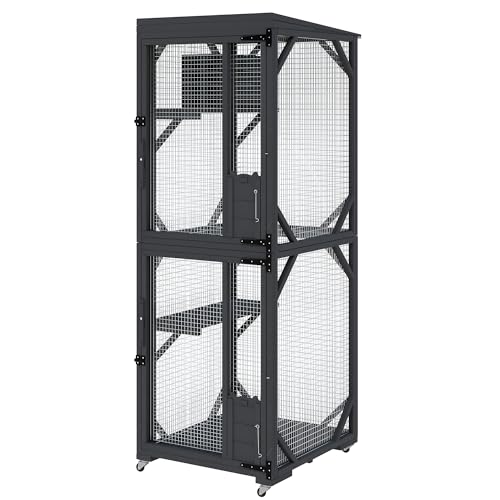 Outdoor Cats House with 4 Wheels, Walk-in Cat Cage, Catio Outdoor Enclosure Extra Large, Black, Small