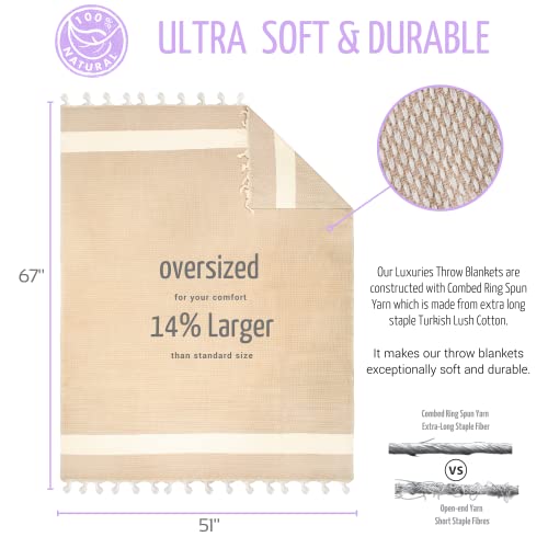 Cotton Throw Blanket For Couch - Cozy Large Super Soft Blanket For Couch, Sofa And Bed - Boho, Generously Oversized 51X67 In. Cream Stripe Beige Throw Blanket #TOP4