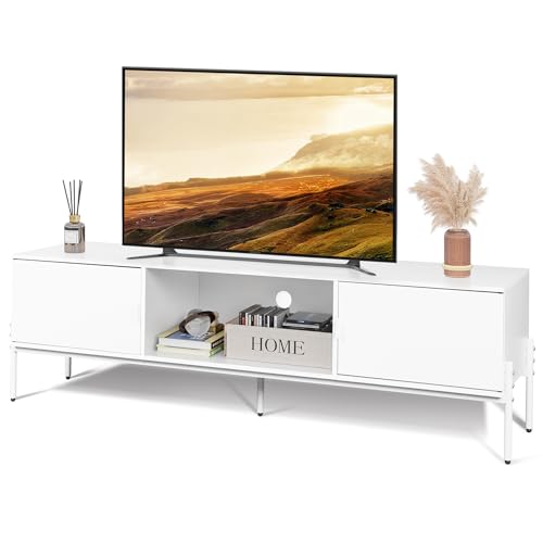 WLIVE TV Schrank Lowboard für Fernseher bis zu 65 Zoll, 147 x 37 x 45 cm, Fernsehschrank TV Board mit Offenen Stauraum, Fernsehtisch für Wohnzimmer und Schlafzimmer (Weiß)