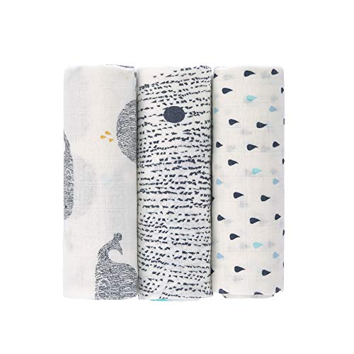 LÄSSIG Baby Mulltuch Spucktuch Puckdecke 3er Set Baumwolle 80 x 80 cm/ Heavenly soft Swaddle L Little Water Whale